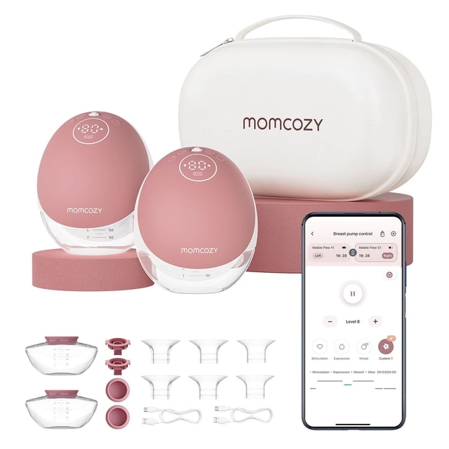 Momcozy M9 Tire-Lait Électrique Portable Mains Libres Double, Tire-Lait Portable à Porter avec Contrôle par Application & 15 Niveaux-M9, 24mm