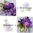 thumbnail image 5 of 3Inch Artificial Wedding Wrist Corsage and Boutonniere Set, Wedding Fake Rose Wrist Flower, Men Boutonniere for Wedding Bridesmaid Party Prom Decorations (Purple), 5 of 11