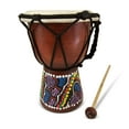 thumbnail image 2 of 6" Hand Carved Wooden Djembe Drum with Beater, 2 of 4