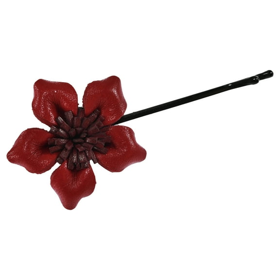Charming Daisy Flower Blossom Red Genuine Leather Hair Pin