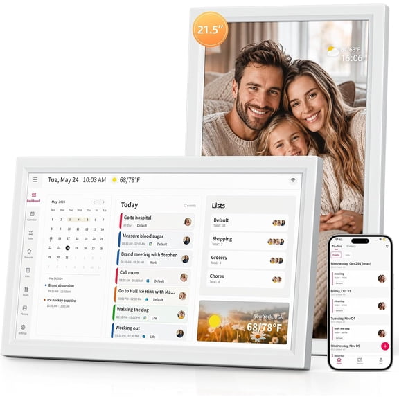 NGTeco 21.5" Digital Calendar, No Subscription Smart Family Planner, White