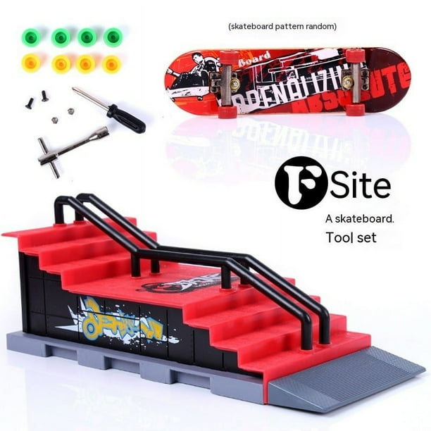 Juego de rampas para monopatines para dedos, cubierta para skatepark con rampas y patines, medio tubo para diapasón, color rojo