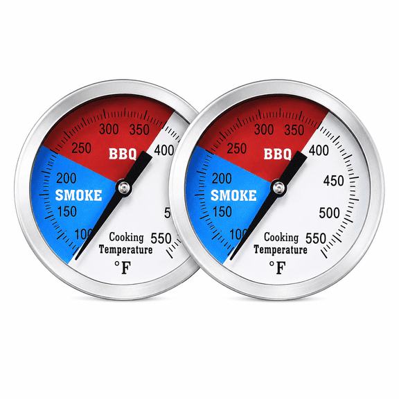 ABCISI Grill Thermometer 2 Pack, 3 in BBQ Smoker Temperature Gauge with 2.5 in Stem, Stainless Steel Meat Thermometer for Barbecue, Smoker, Grill Lid and Oven, 100-550°F