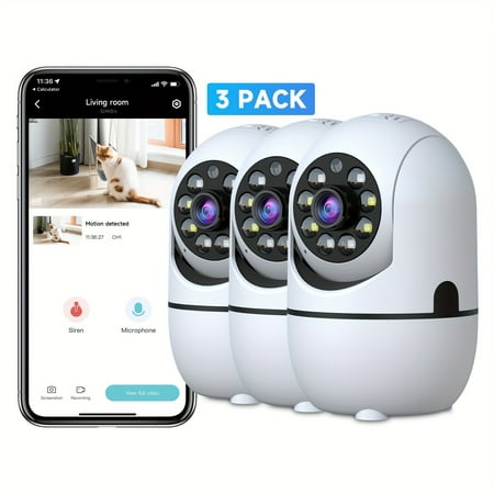 3pcs Indoor Camera For Home Security, Wireless W/355° Pan & Tilt, Full-Color Night Vision, Baby/Pet Monitor, Motion Detection, 2-Way Talk, 2, 4G WiFi, Cloud & SD Card Storage, Alexa Ready
