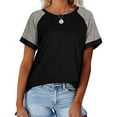 thumbnail image 3 of Femmes T-Shirt Couleur Bloc Chemisier à Manches Courtes Col Rond Top en Vrac Femmes Manches Courtes Haut Col Rond Causal Chemisier, Noir, XXL, 3 of 6