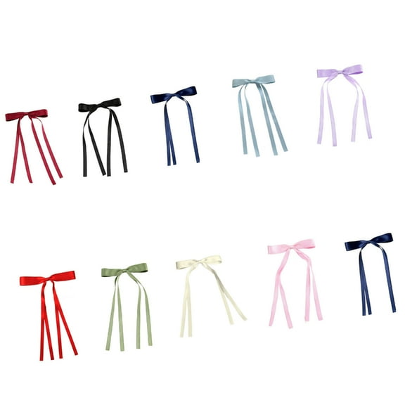 Huhudde 10PCs Feminine Hair Accessories Double Streamers Design Duckbills Clip Soft Ribbon Bows For Women Girls