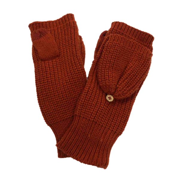 LifeSource Womens Chunky Rust Orange Knit Fingerless Flip Top