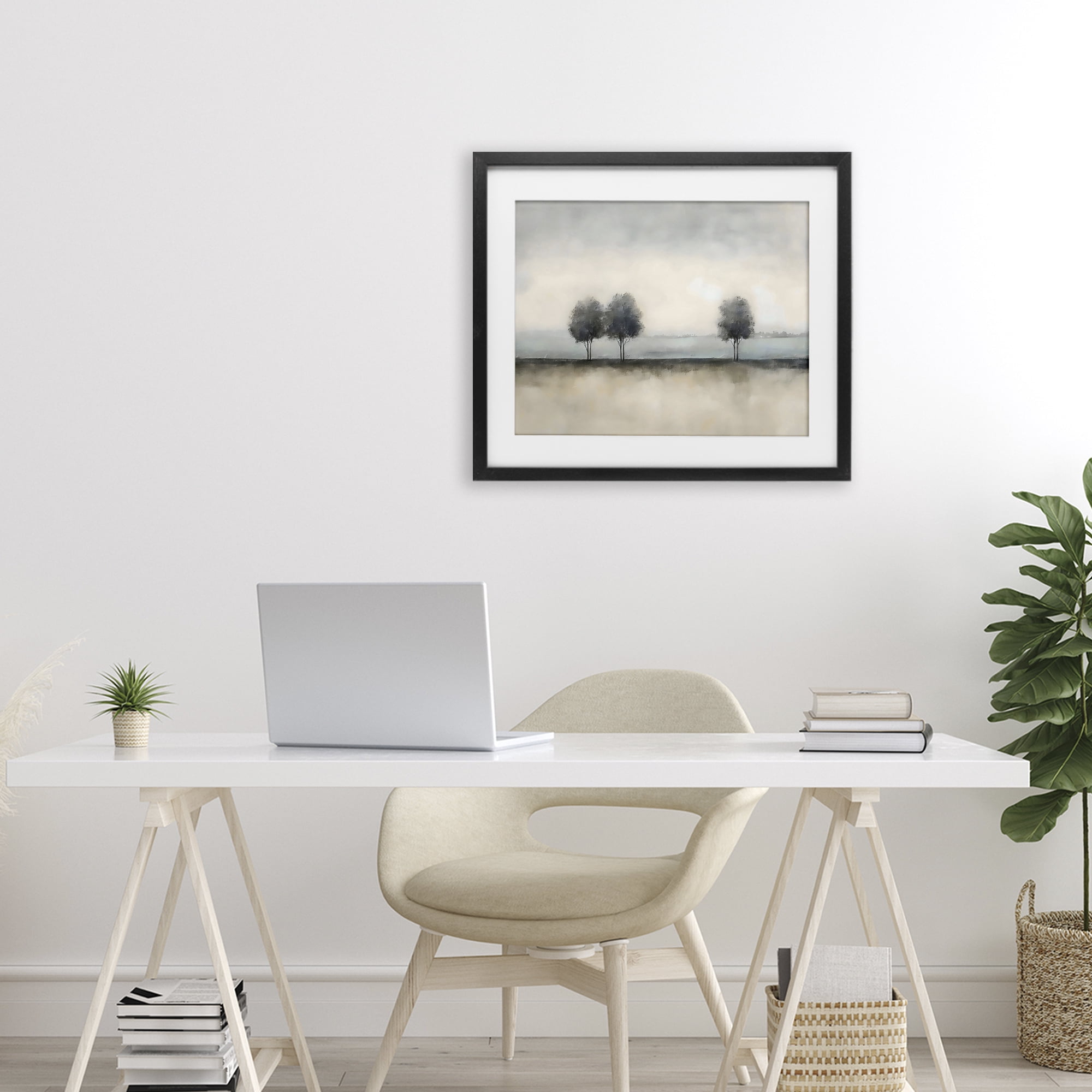 Stupell Industries Muted Trees Horizon Black Framed Print Under Glass, design by Riley B