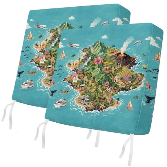 Outdoor Patio Cushion Covers 2 Pack Summer Vacation Paradise Chair Pads Slipcovers with Ties & Zipper Waterproof Holiday Coastal Cruise Ship Seat Cushion Covers for Couch Sofa 20x18 Inch