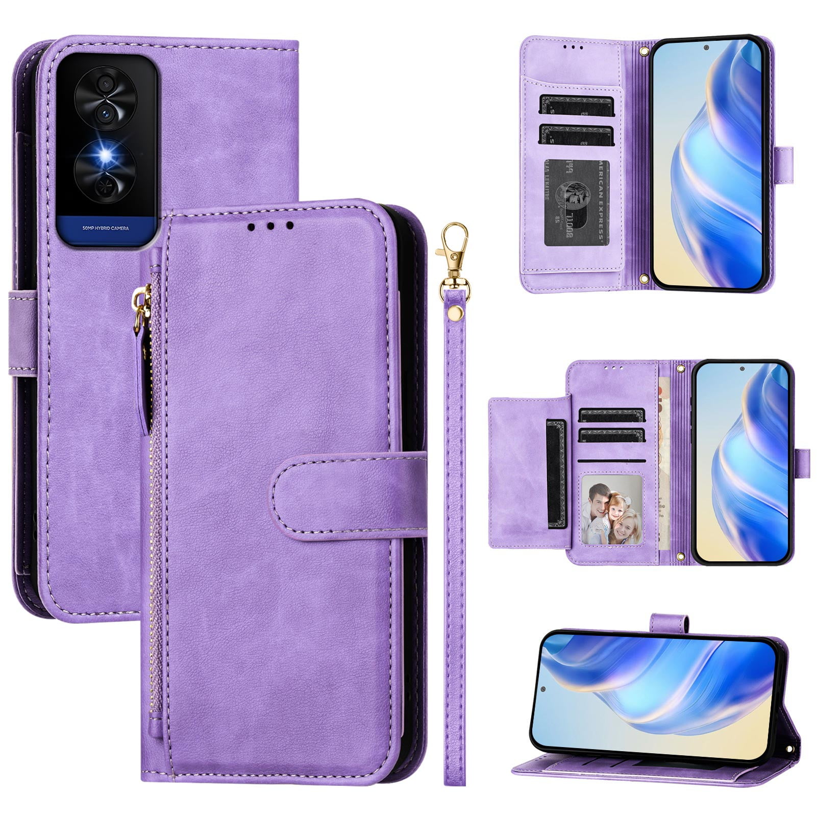 TCL 50 XE NXTPAPER 5G Case ,Zipper Handbag Wallet Leather Cover with Crossbody Detachable Lanyard Strap