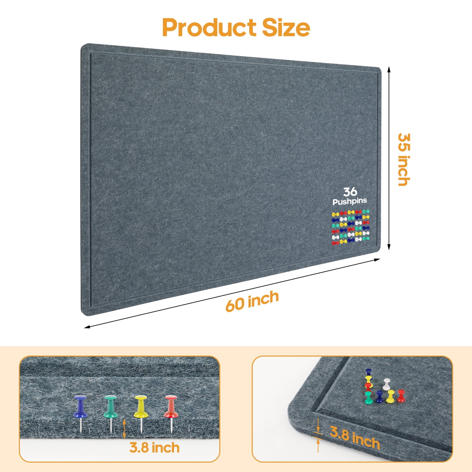 Large Bulletin Board, 60 X 35 Inches Felt Board Notice Pin Board, Cork Board Alternative, Foldable Photo Display Felt Board with Self-Adhesive Tape and 36 PushPins