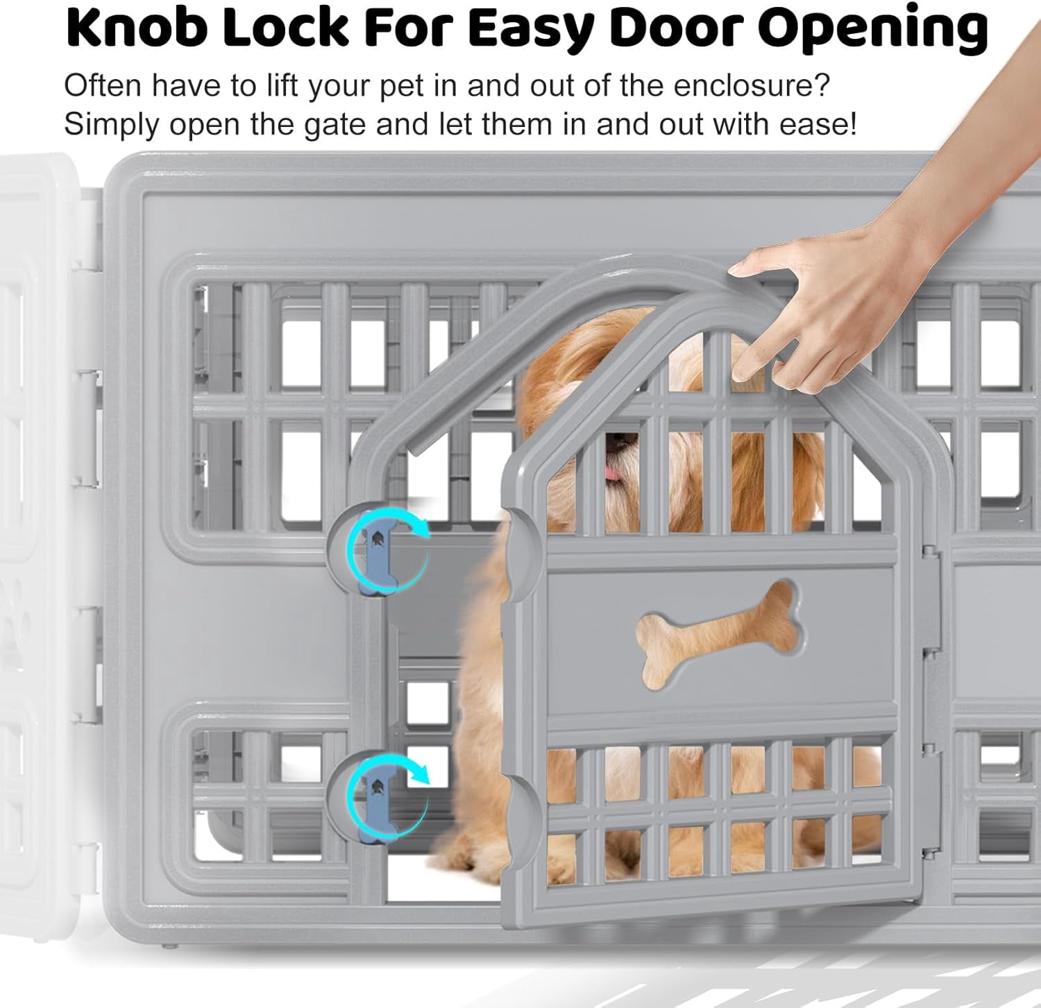 LEHOME Dog Pet Playpen Gate for Dogs Cats Safe Secure Indoor Outdoor Pet Fence with Gate Easy to Clean Keep Pets Secure (Gray, 67.24 * 67.24 * 23.7, 6)