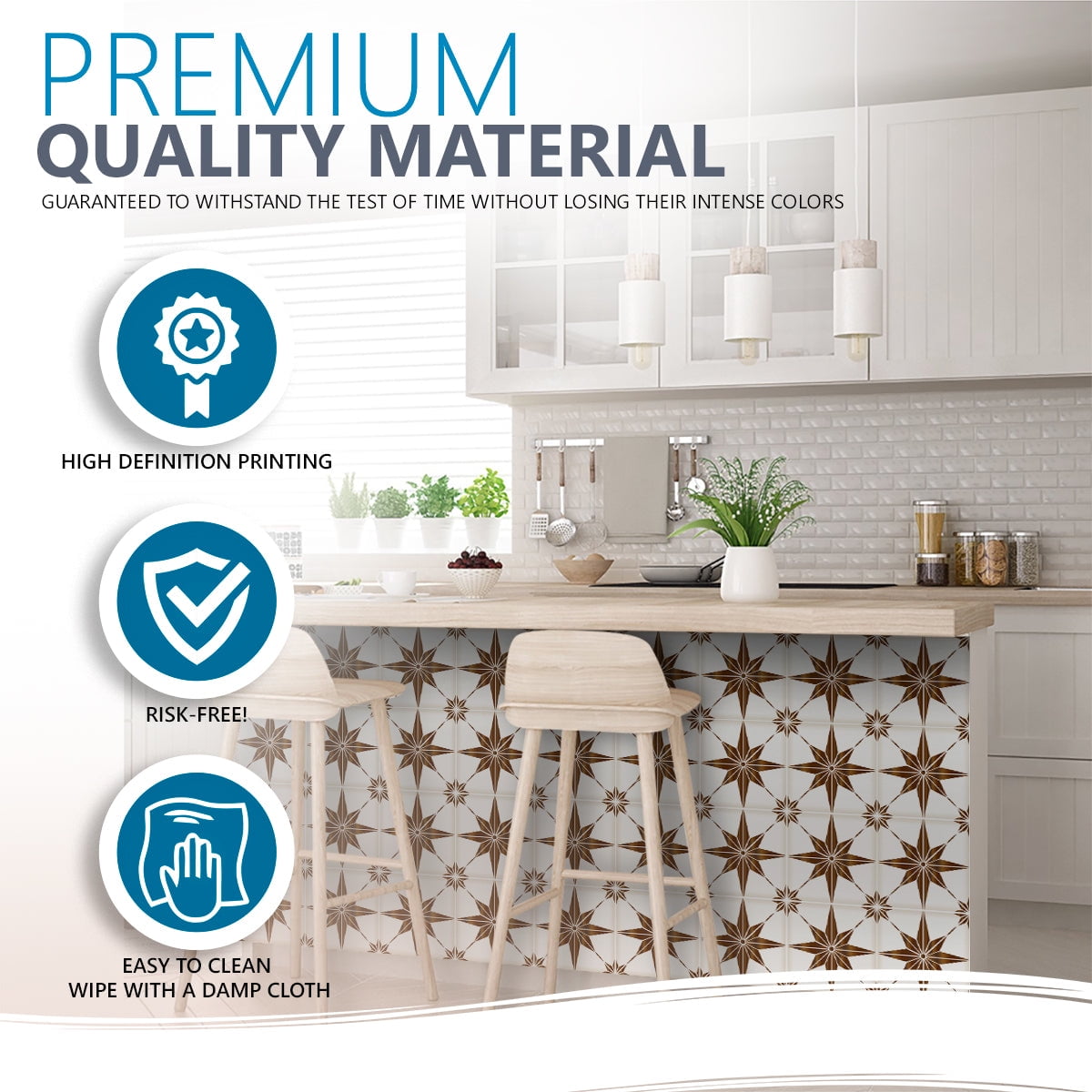 Mi Alma Vinyl Peel and Stick Star Shaped B67 Backsplash Tile Stickers, Brown, 4" x 4" (24-Pack)