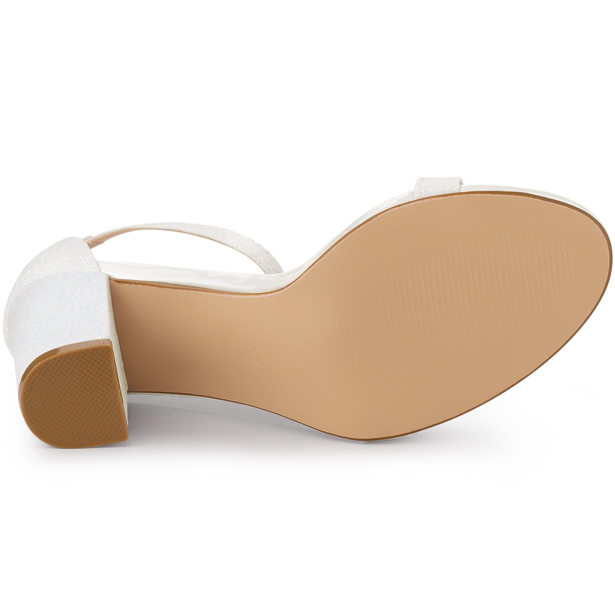 DARING DIVA Women's Ankle Strap Chunky Heels Glitter Vamp Open-Toe Sandals White 6