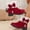 Red, variant on Women Bow Bead Decor Fleece Cuff Ankle Snow Boots, Soft Faux Suede Low Flat Heel Warm Short Booties, Cute Winter Boots Black 6.5(38)