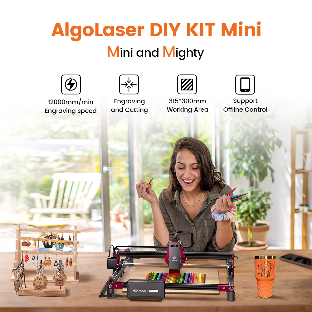 Algo DIY Mini Engraver 5W Output Power, 200mm/s Cutting and Engraving Machine for DIY Wood Metal Glass Leather, WiFi APP Control for Beginners