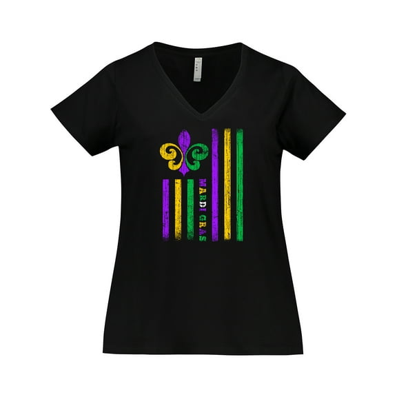 Inktastic Mardi Gras Flag Women's Plus Size V-Neck T-Shirt