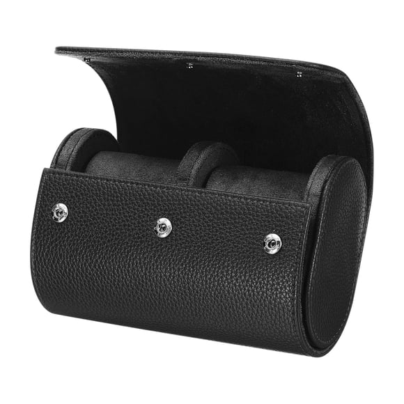 Uxcell Watch Roll Travel Case 2 Slots Portable Leather Watch Cases for Men, Textured Black