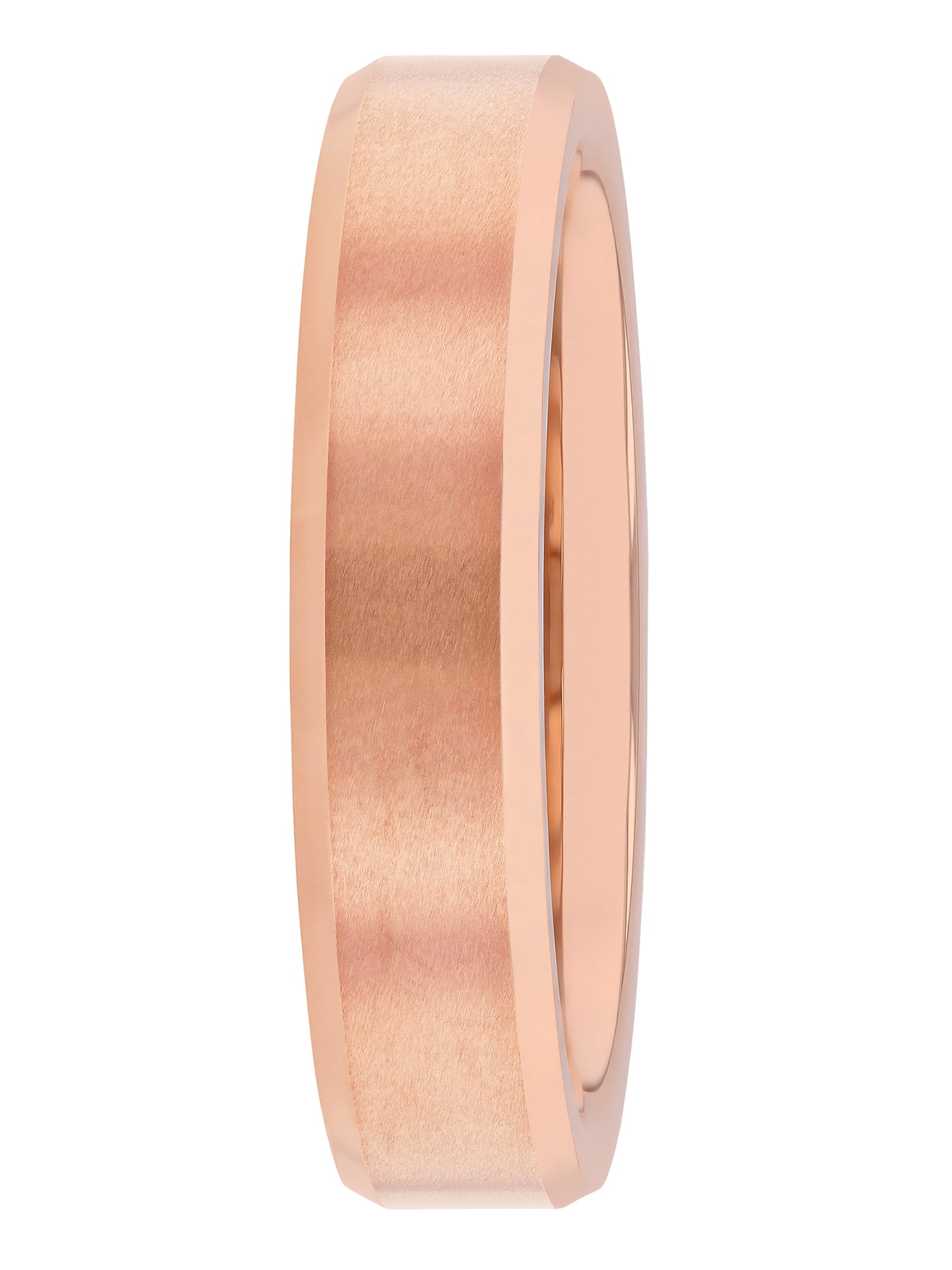 Mens Rose-Tone Tungsten 5MM Plain Beveled Comfort Fit Wedding Band - Mens Ring