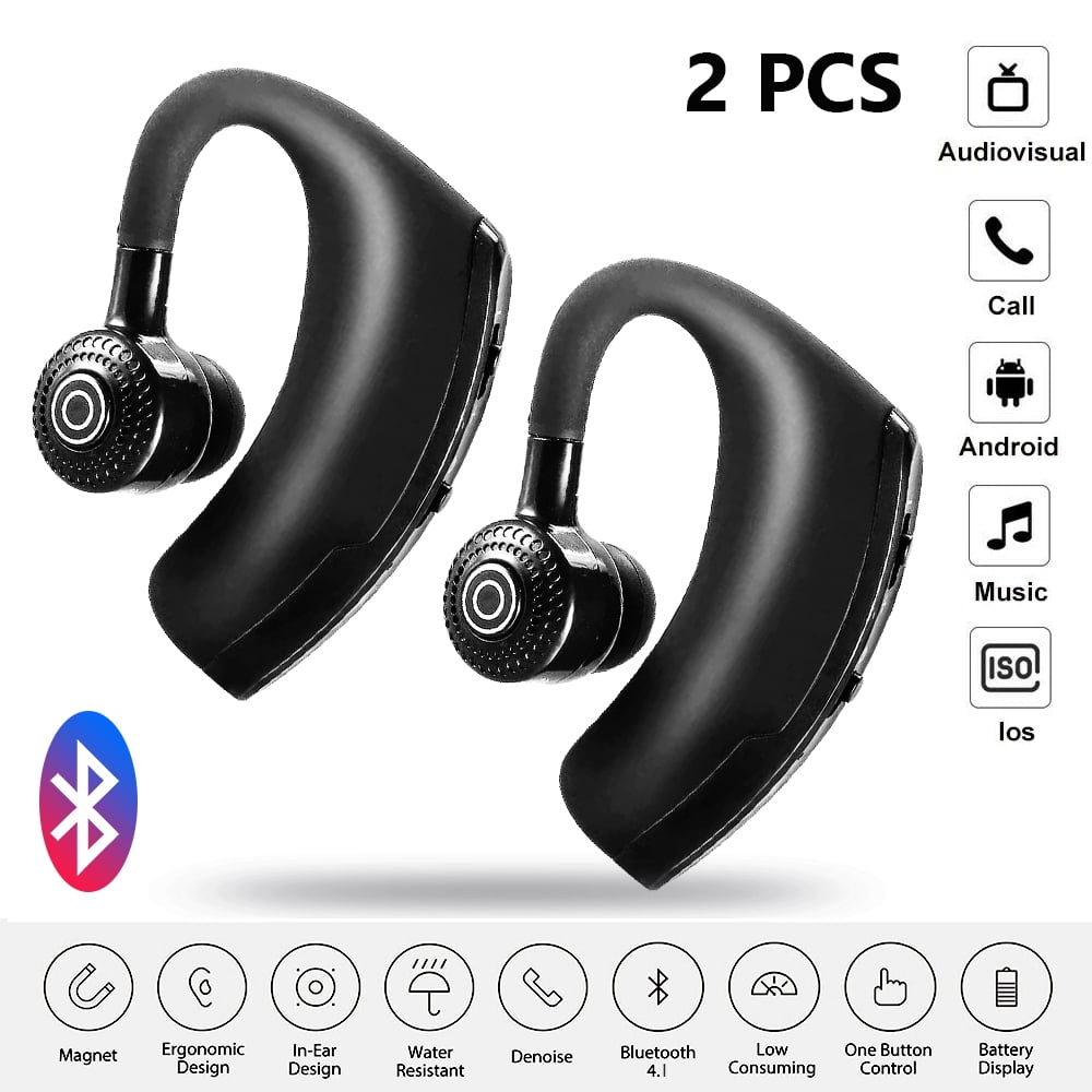 verjaardag hoog Populair Bluetooth Earpiece V4.1 Wireless Headset with Microphone 24 Hrs Driving  Headset 60 Days Standby Time for iPhone Android Samsung Laptop Trucker  Driver (Black 2 Pcs) - Walmart.com