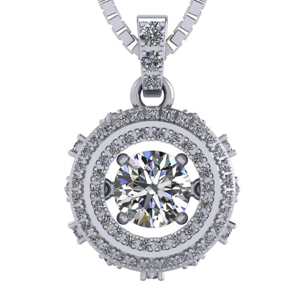 Solid 925 Sterling Silver Gold Plated Drum Dancing Stone Necklace W/ Pure Brilliance Zirconia - Rhodium Plated
