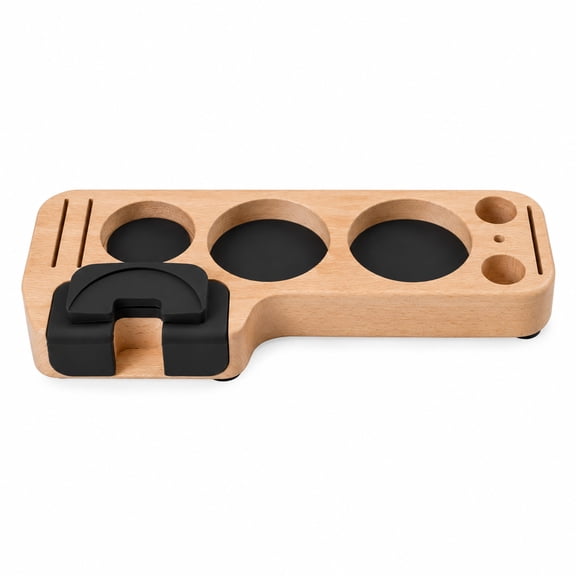 Espresso Tamping Station, Wood Tamper and Distributor Stand with Rubber Pad, Espresso Accessories, Fits 51mm to 58mm