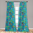thumbnail image 4 of Ambesonne Emoji Curtains, Space Vibe UFO Pattern Faces, Pair of 28"x95", Sea Blue Lime Green, 4 of 5