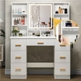 thumbnail image 4 of Zvivofla Vanity Desk with Mirror and Lights, Makeup Vanity with Openable Mirror and 7 Drawers, Dressing Table with Power Outlet and 3 Lighting Colors, Makeup Vanity Set for Bedroom, 4 of 9