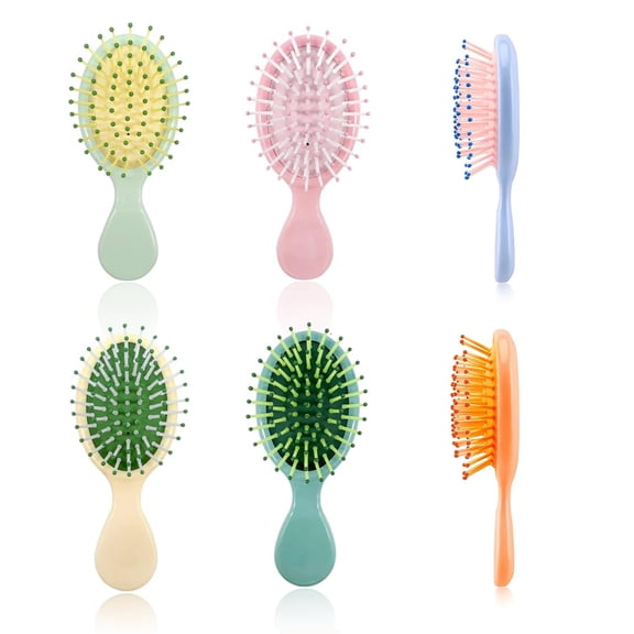 OPALESQUE 6 Pcs Mini Hair Brush Set, Travel Detangling Brush for Women, Kids & Men, No Tangle Wet Dry Scalp Massage Comb, Portable Pocket Size Hairbrush Gift Pack in 6 Colors