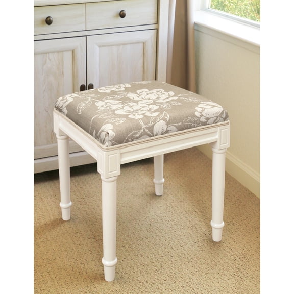 123 Creations Taupe Magnolia Vanity Stool with White Frame