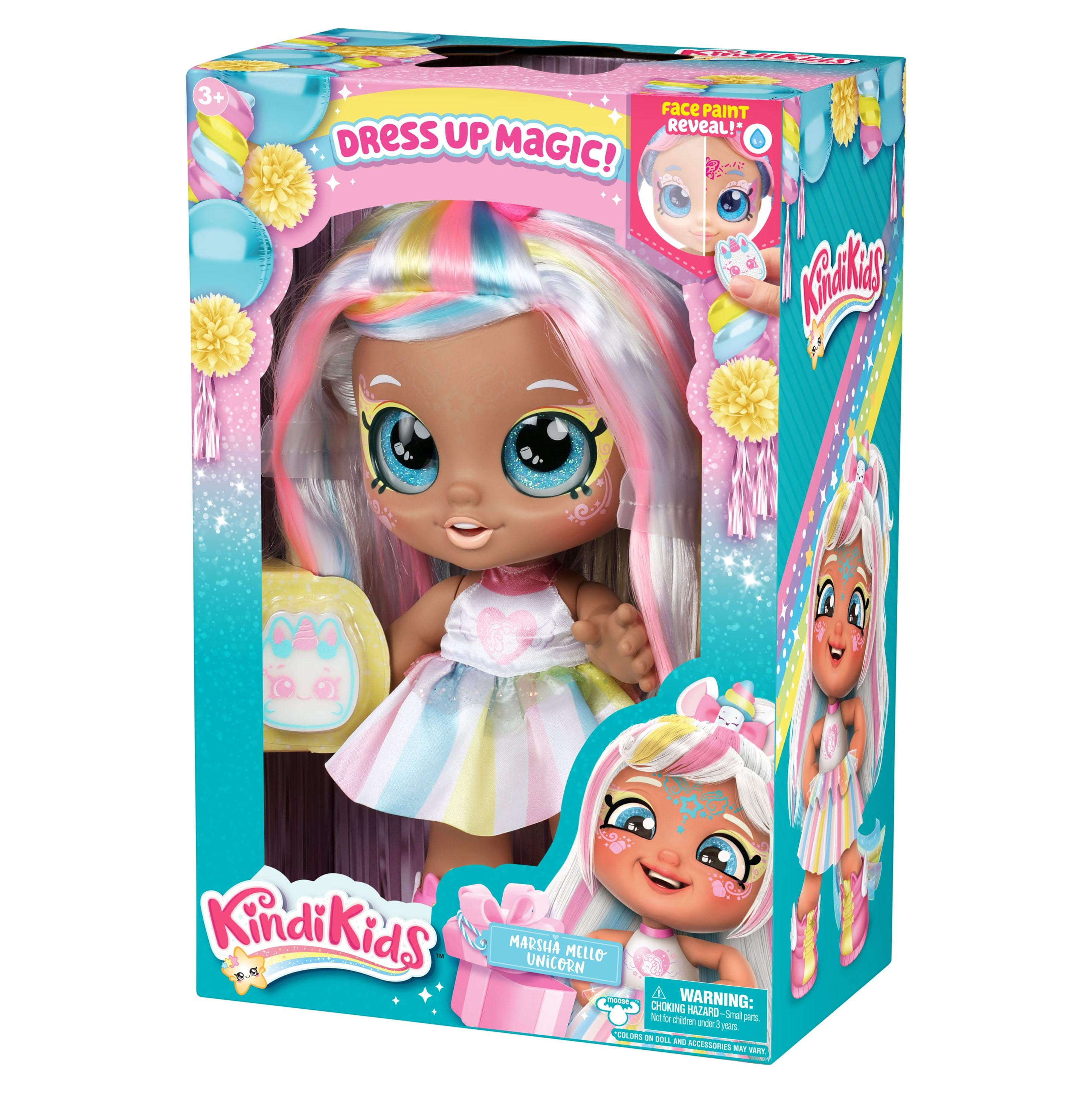 Kindi Kids Dress up Magic Marsha Mello Unicorn Toddler 10 inch Doll with Face Paint Reveal, Ages 3+