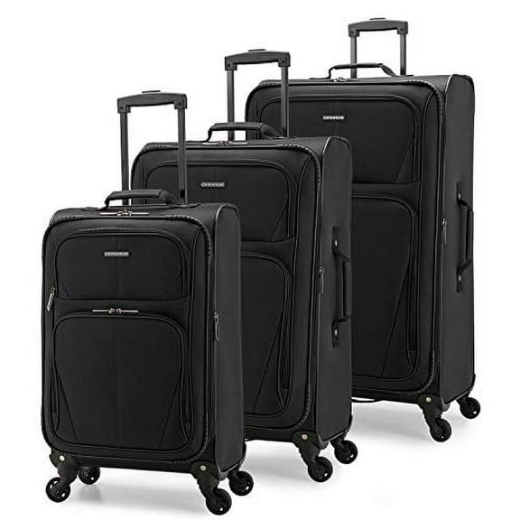 U.S. Traveler Aviron Bay Expandable Softside Luggage Set with Spinner Wheels, Black, 3 Piece (22/26/30)