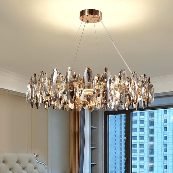 Modern Chandelier Crystal Light Fixture, 23.6" Round Crystal Chandelier, K9 Large Crystal, 8xE14 lamp holders, for living room and dining room