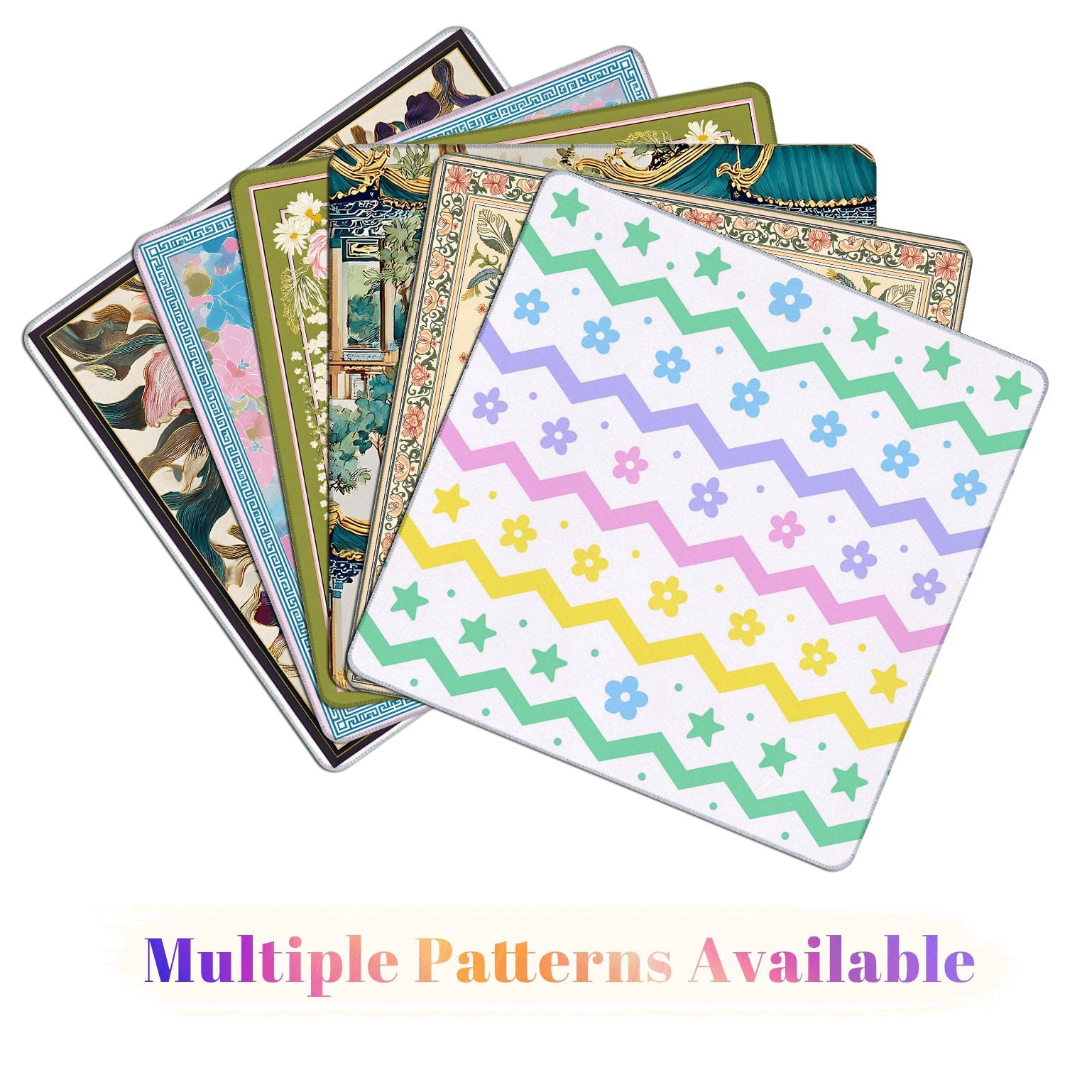 Mahjong Mat 31.5" x 31.5" Pastel Zigzag Stars Flowers Soft Colors Non-Slip Noise Reduction American Mahjong Tiles Table Cover for Dominoes Poker Card Board Games Gift