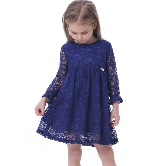 Bonny Billy Robe en Dentelle pour Fille Fleur Robe de Campagne avec Manches 10-11 Ans Bleu