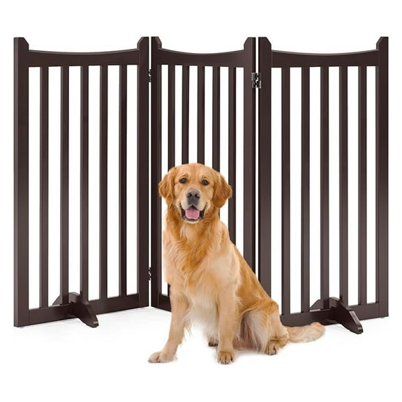 LILEYI 36" H Extra Tall Freestanding Pet Gate 3-Panel Wooden Dog Fence with 2 Support Feet Folding Dog Gate for Indoor, Stairs, Doorways, Halls, Kitchen Wooden Pet Barrier Espresso, 60" L x 36" H