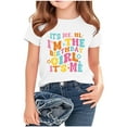 thumbnail image 5 of Ugoldhm Girls Letter Print Cotton Tees Crew Neck Relaxed Summer Shirts Size 2-15Y Graphic Alphabet Design Casual Tops, 5 of 6