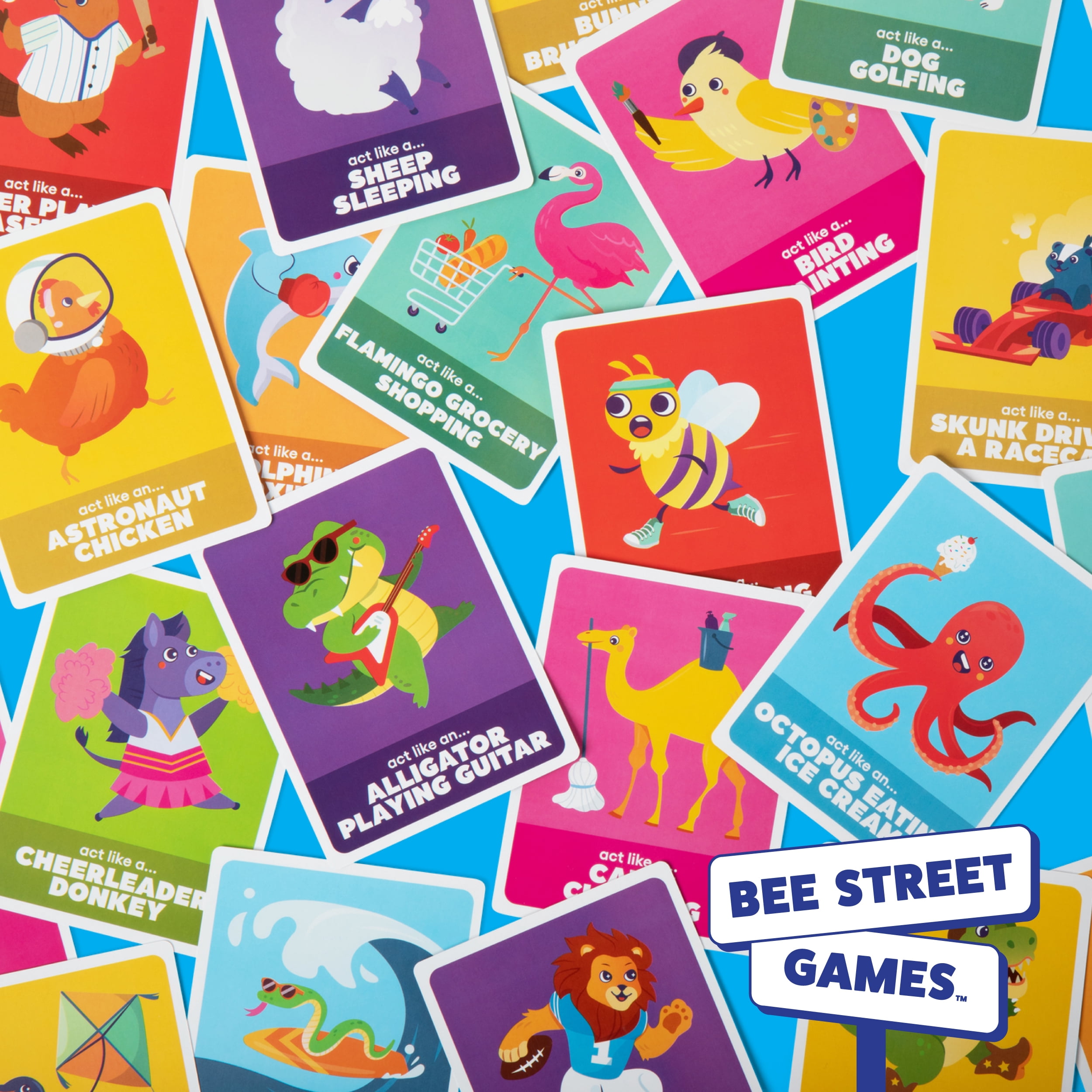 Charades, Party Animal Edition from Bee Street Games, Classic Family Games Reimagined with Playful Silly Themes, Includes 36 Jumbo Playing Cards.