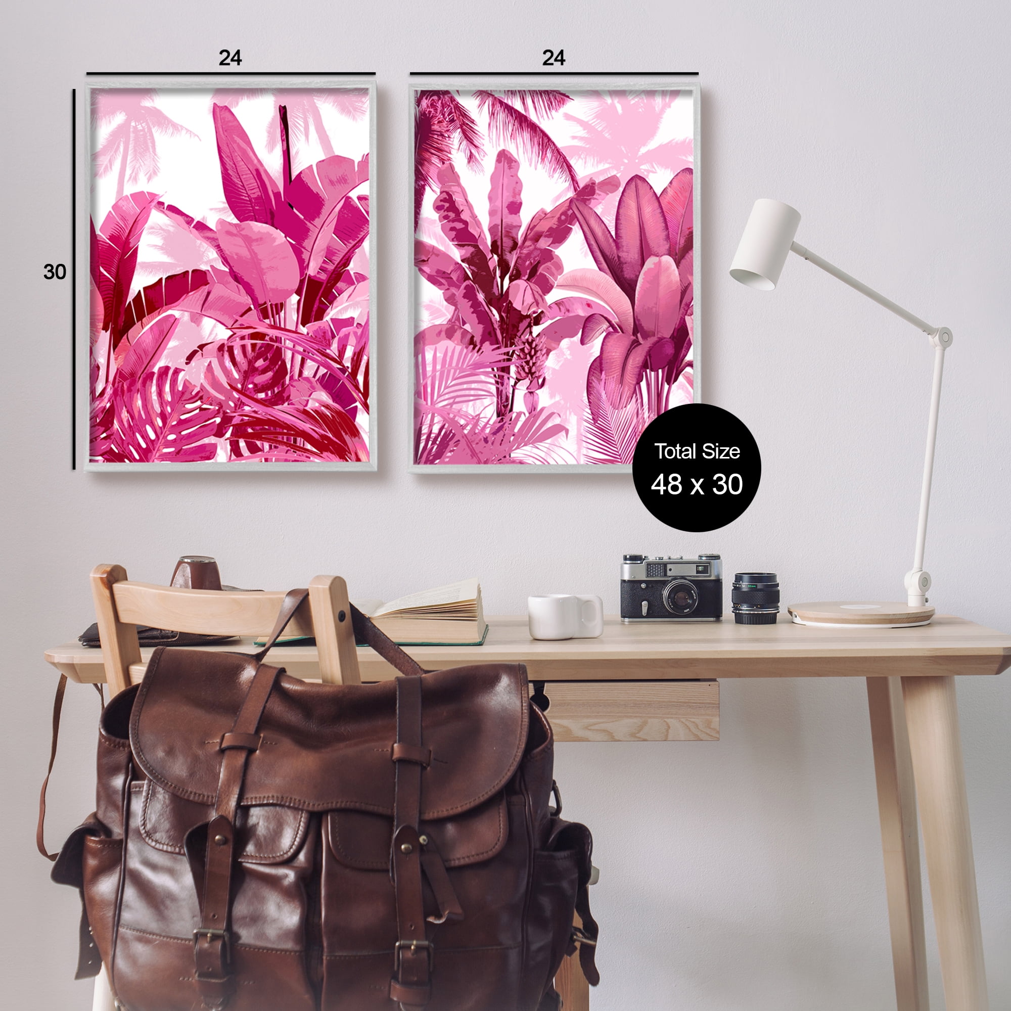 Stupell Industries Pink Palm Tree Leaves Botanical & Floral Painting Gray Framed Art Print Wall Art, 24 x 30
