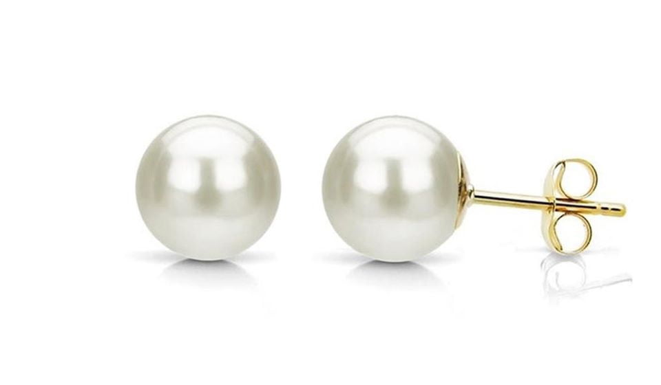 Paris Jewelry 18K Yellow Gold White Freshwater Pearl Round 3CT Stud Earrings Plated