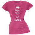 thumbnail image 1 of Keep Calm And Eat Bacon Pink Soft Juniors T-Shirt, 1 of 1