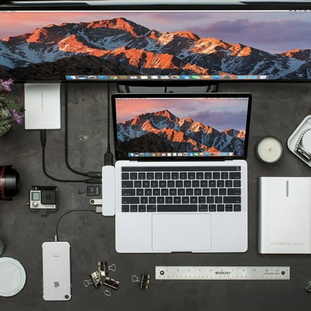 Hyper - DUO 7-Port USB-C Hub - USB-C Docking Station for Apple MacBook Pro and Air - Silver