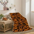 thumbnail image 4 of Halloween Blanket, Orange Checkered Plaid Pumpkin Black Bat Ghost Skull Halloween Throws Blankets, Spooky Webs Witch's Hat Soft Cozy Flannel Blanket for Sofa Couch Bed Decor, 60X90IN, 4 of 5