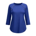 thumbnail image 5 of TGSLY Women's Crew Neck 3/4 Sleeve Tops Dressy Casual Buttons on Raglan Seams Solid Color Tunic Blouses Loose Fit Curved Hem T-Shirts M, 5 of 7