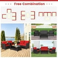 thumbnail image 6 of Gymax 4PCS Outdoor Conversation Set Patio PE Rattan Set w/ Glass Table & Sofa Cushions Red, 6 of 10