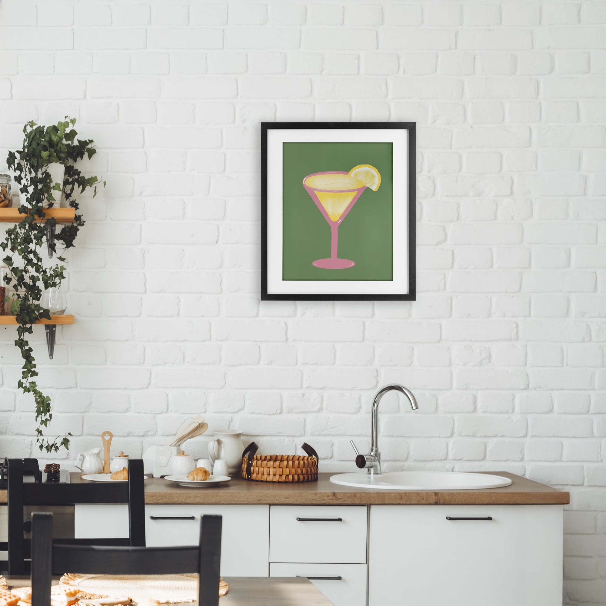 Stupell Industries Lemon Drop Glass over Green Black Framed Print Under Glass, design by Robin Maria