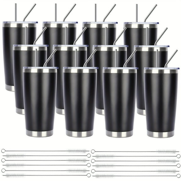 8/12/24pcs 20oz Stainless Steel Insulated Tumblers With Lid And Straw Bulk, Double Wall Vacuum Water Cups For Hot & Iced Coffee Drinks Travel Mug