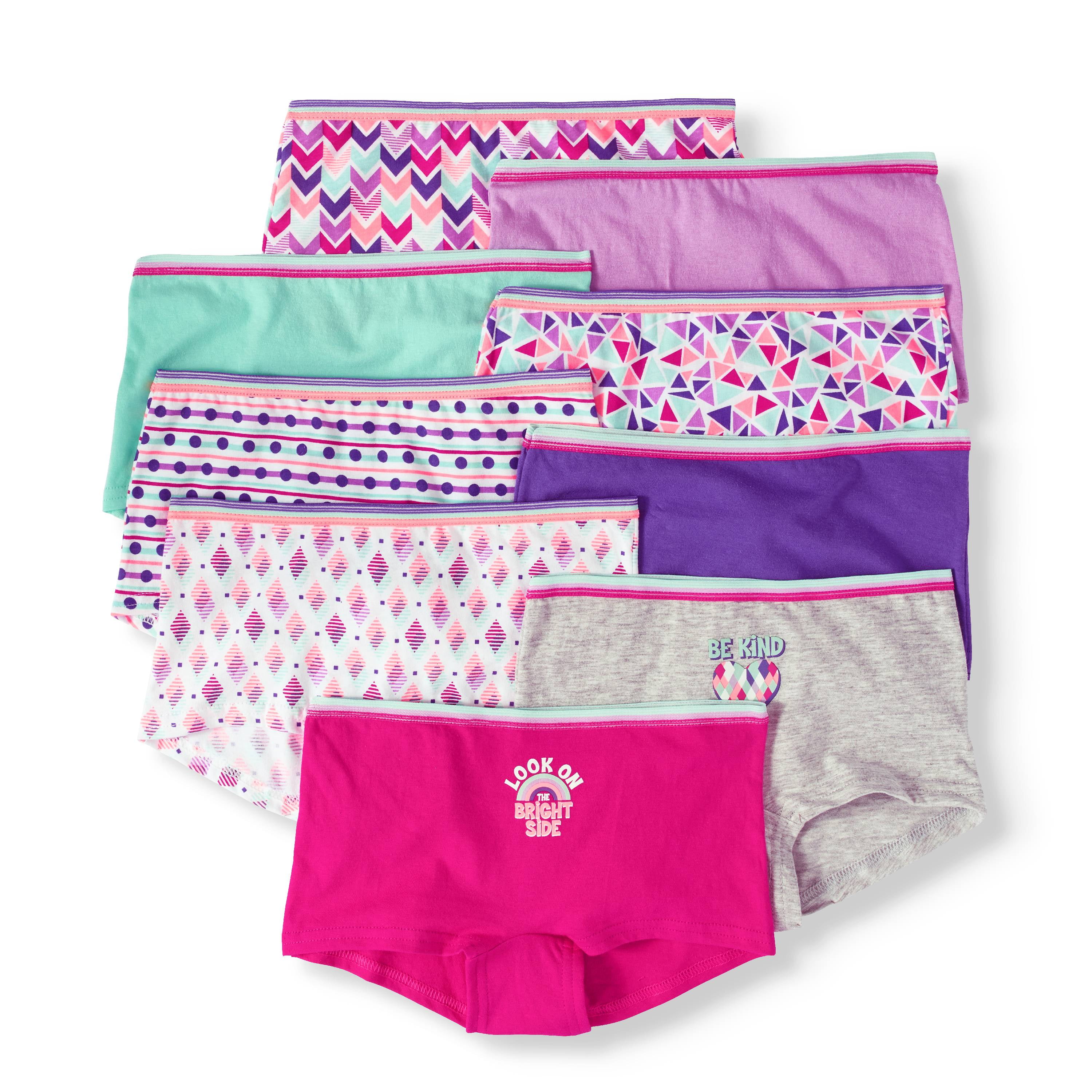 Wonder Nation Girls 100 Cotton Boyshort Underwear, 9 Pack Panties