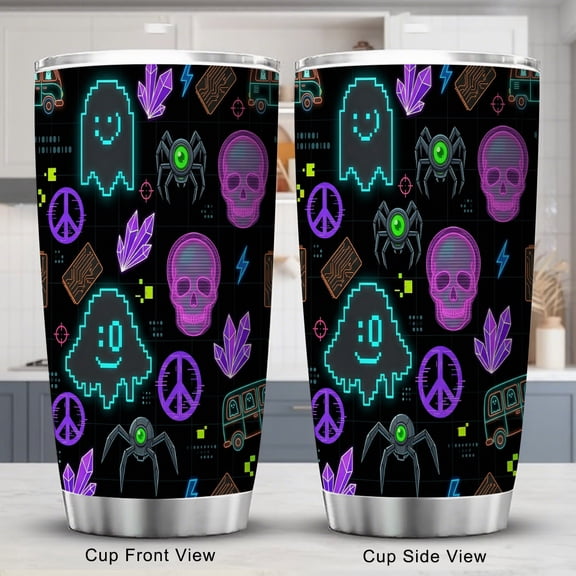 Halloween Tumbler 20oz with Lid Ghost Travel Coffee Cup for Women Trick or Treat Birthday Party Horror Gift