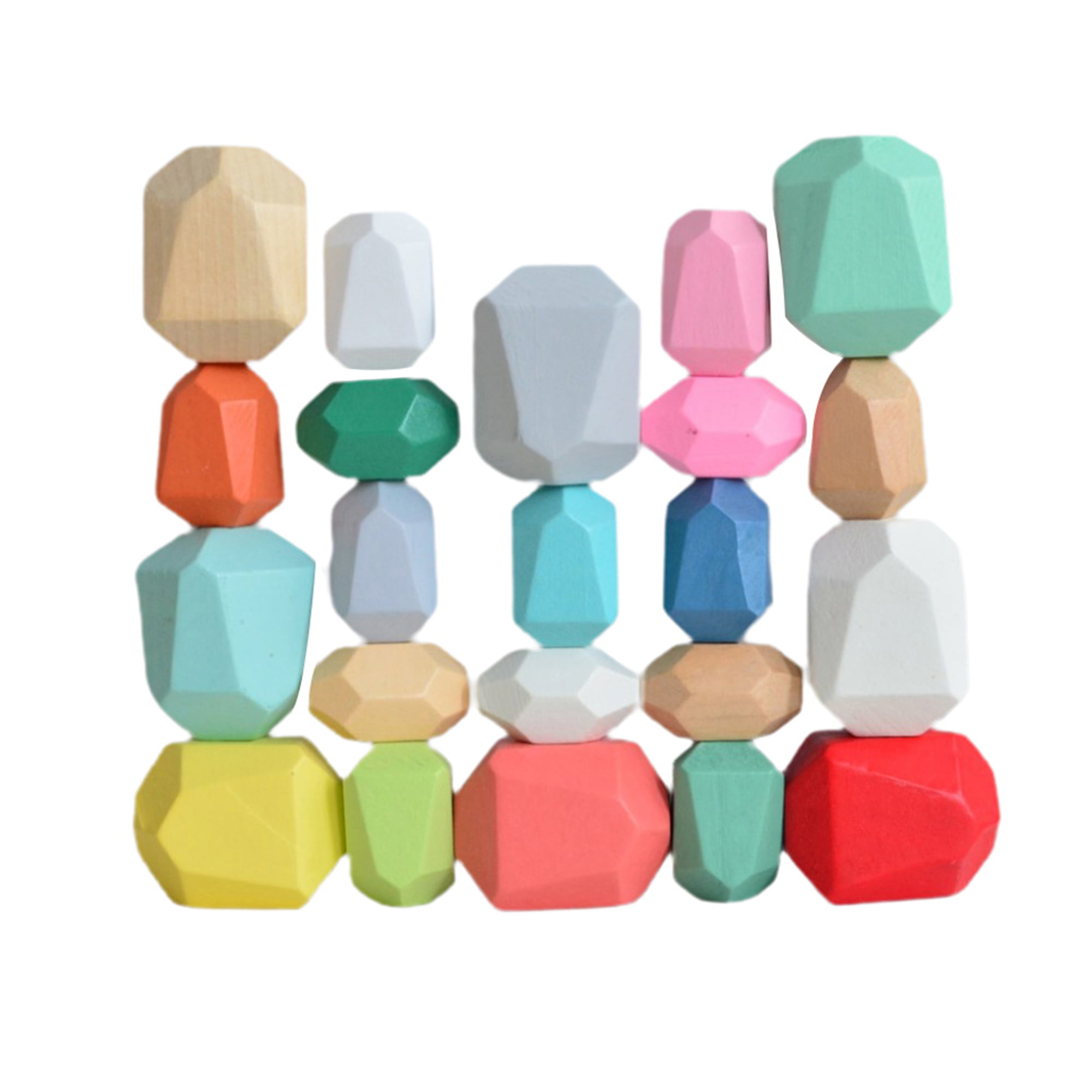 16Pcs Wooden Balancing Blocks Colored Wooden Stones Stacking Game Children Educational Toy Gift Suitable Decoration for Bedroom Tables Beds Natural and Safe Healthy and Non‑Toxic 1